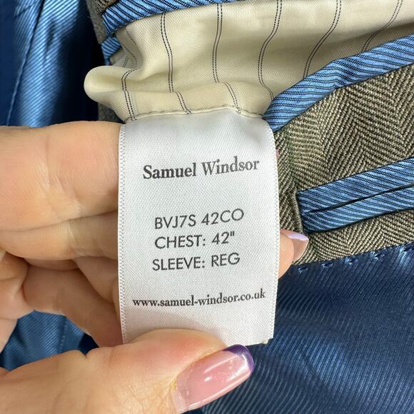 SAMUEL WINDSOR Sports Blazer Jacket 42R Brown Windowpane Wool Linen Blend - Picture 6 of 12